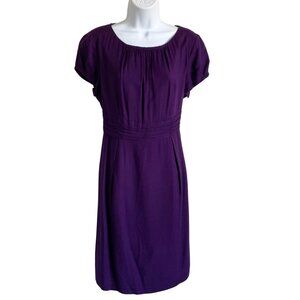 Boden Purple Short Sleeve Ruched Waist Midi Dress Cocktail Party size 10